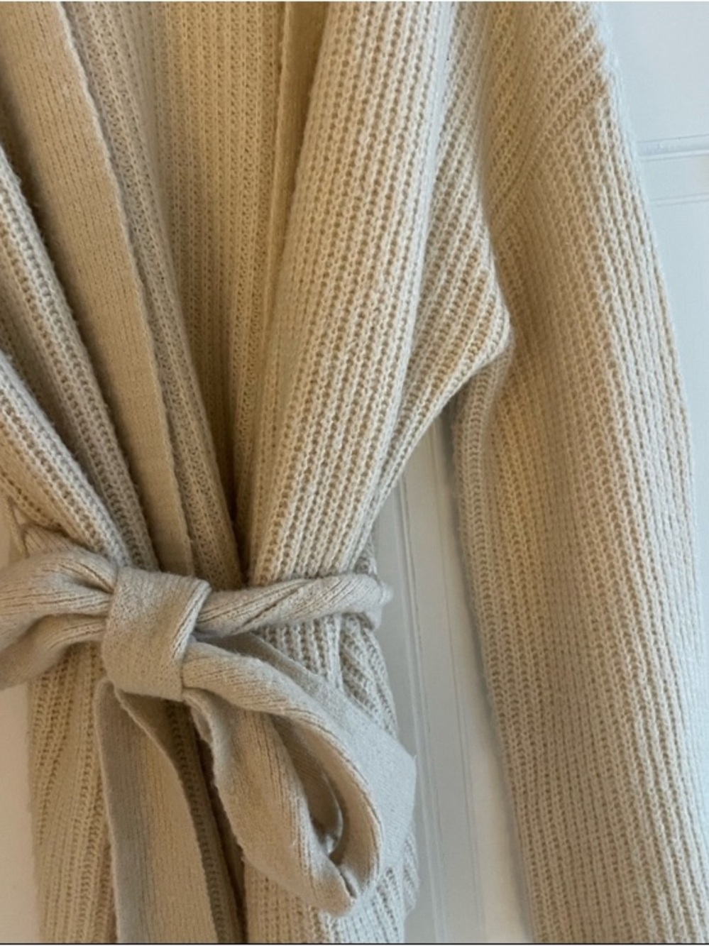 Pink Lily Cream Knit Tie-Waist Cardigan Sweater - Picture 3 of 4
